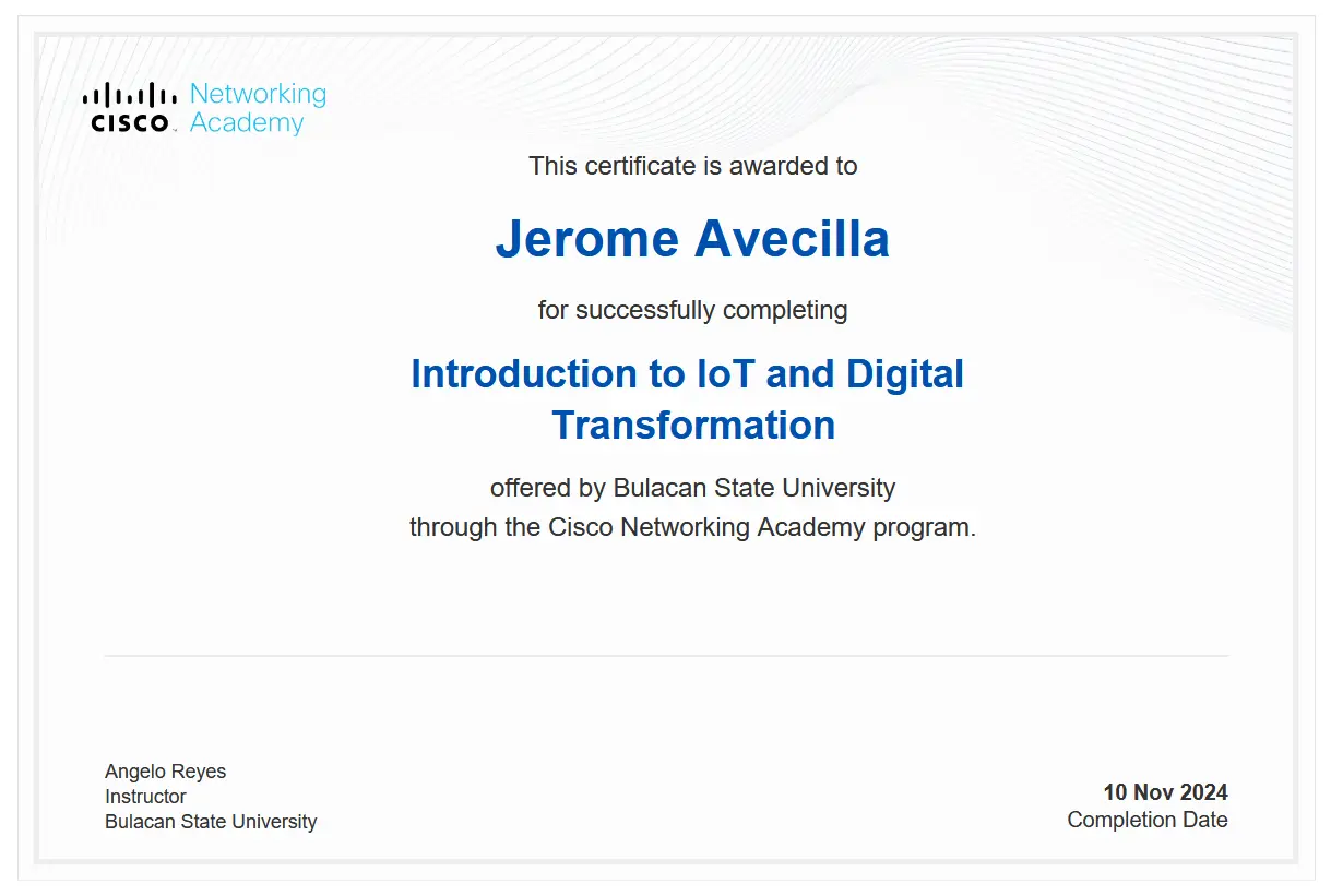Introduction to IoT and Digital Transformation Completion